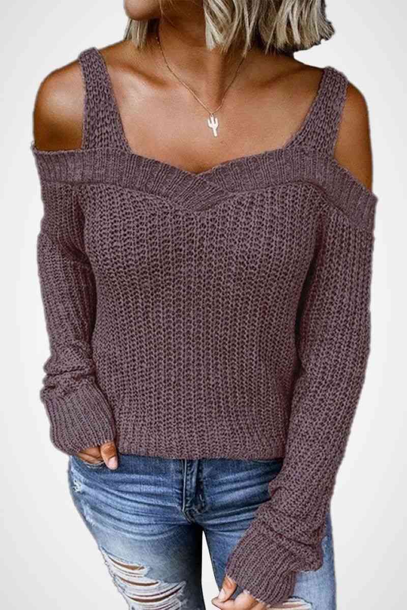 Cold Shoulder Knit Sweater Mauve S