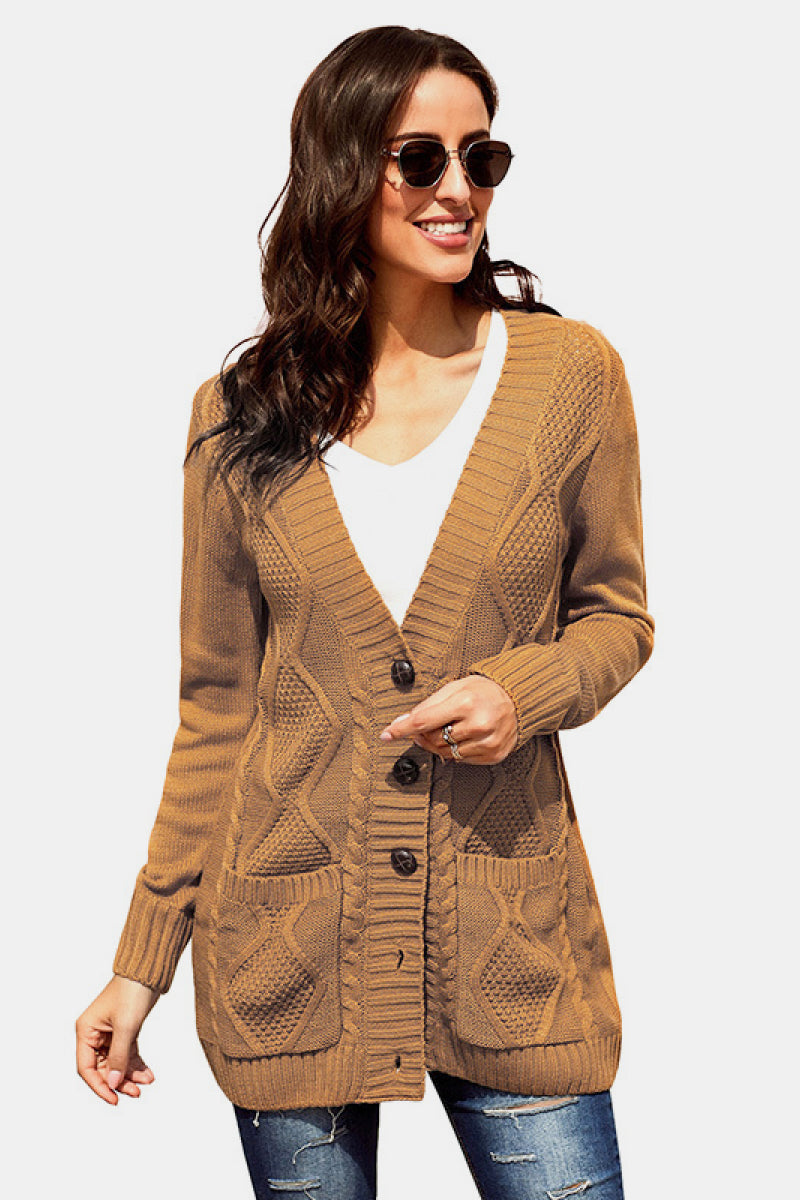 Cable Knit Cardigan Khaki S