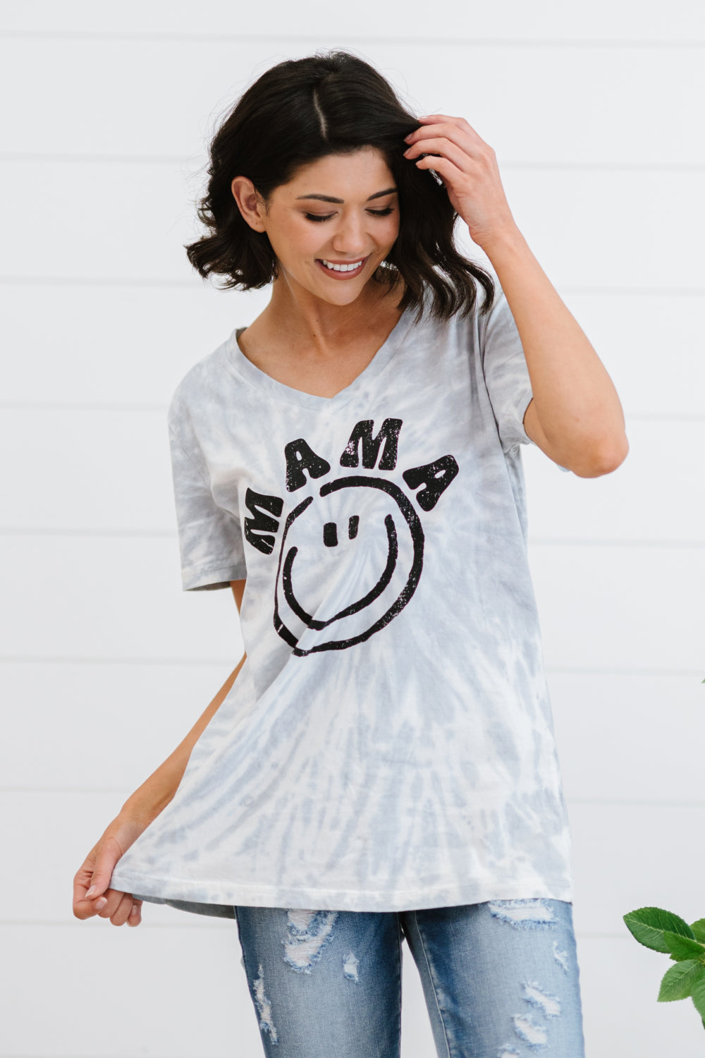 MAMA Smiley Face Graphic Tie-Dye Tee Shirt