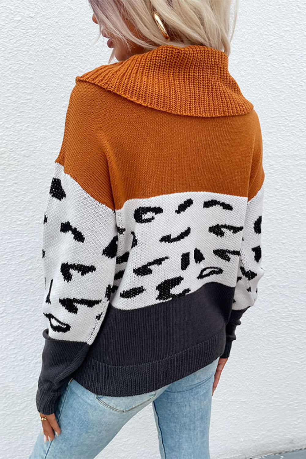 Save My Spot Leopard Color Block Turtleneck Sweater