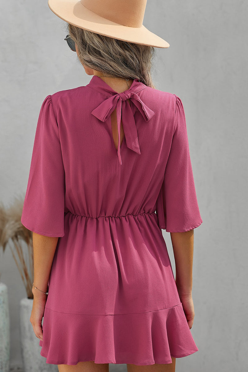Ruffle Hem Keyhole Dress