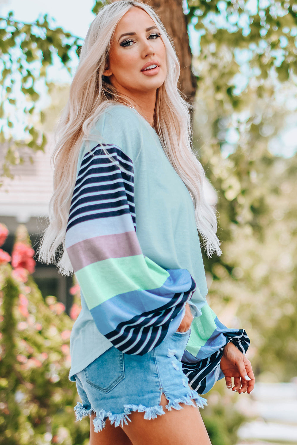 Bring the Fun Color Block Striped Sleeve Top