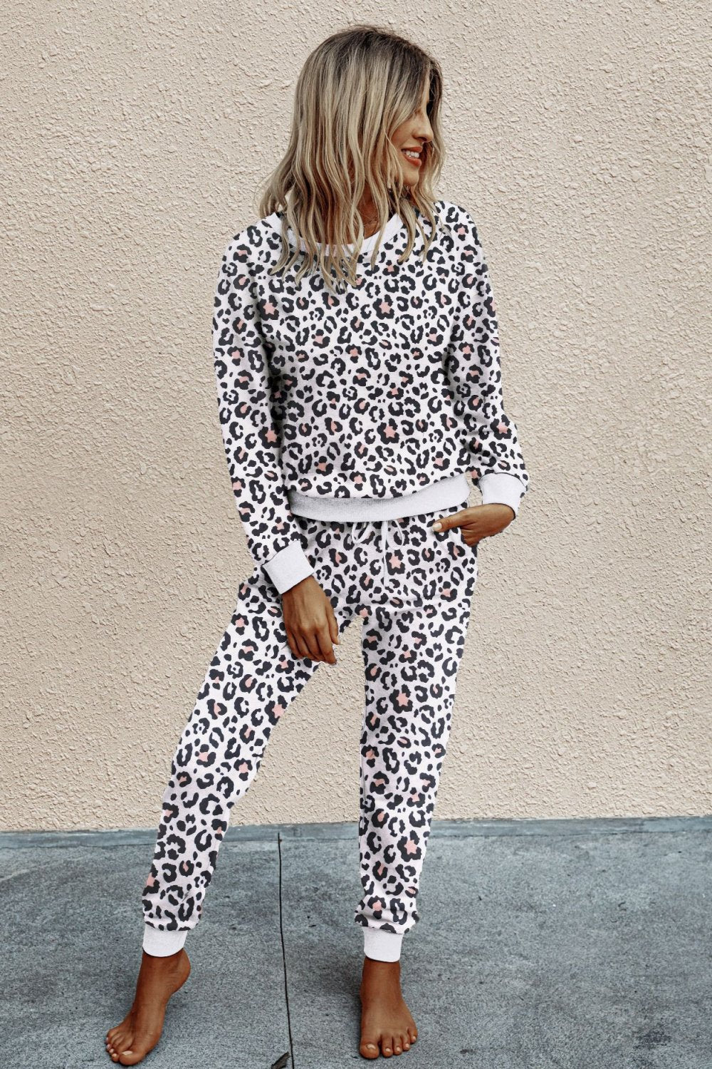 Leopard Print 2-Piece Lounge Set White S