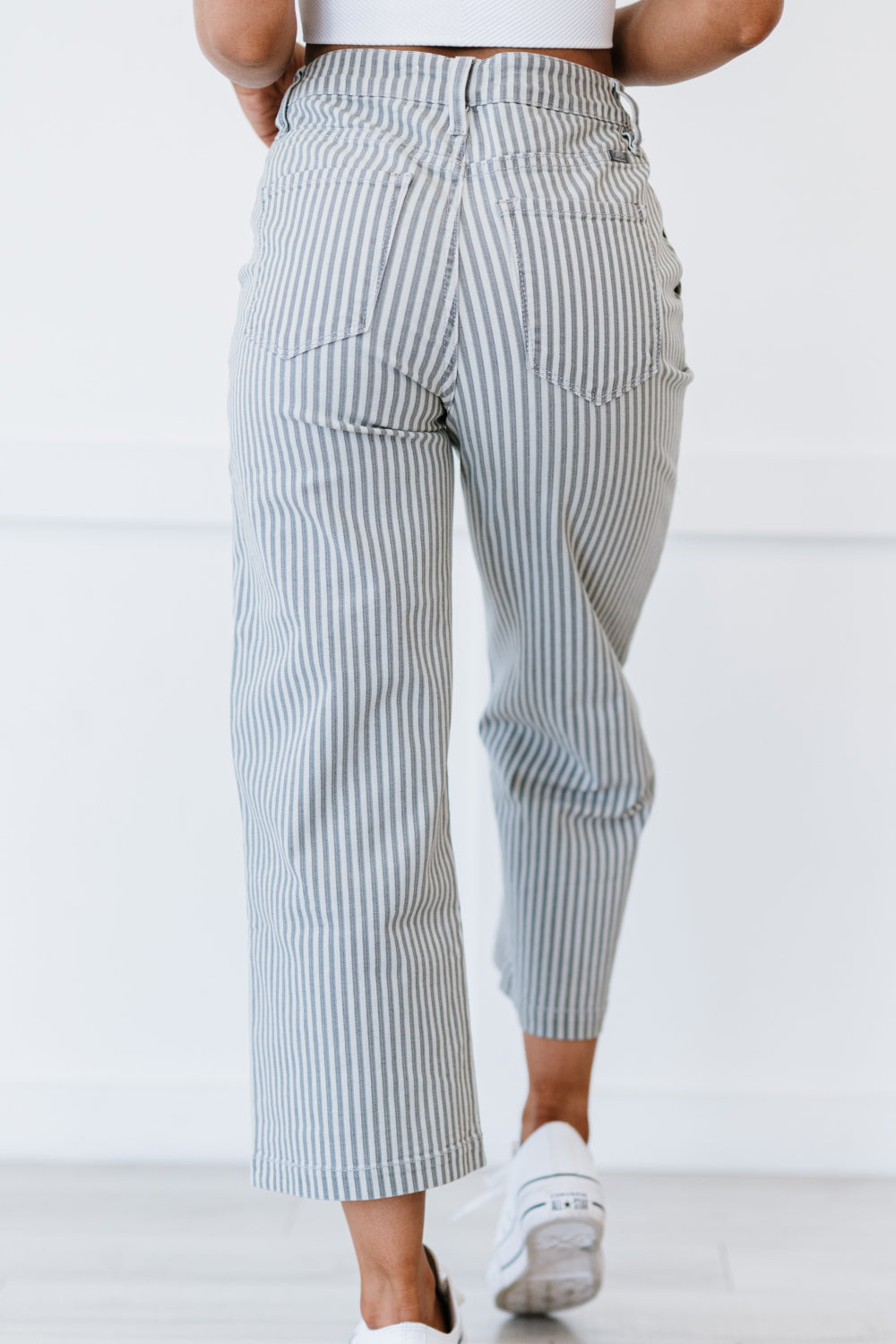 Kancan Live Boldly Pinstripe Wide Leg Cropped Jeans