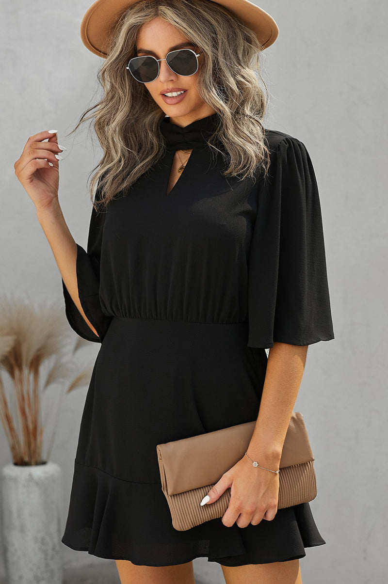 Ruffle Hem Keyhole Dress