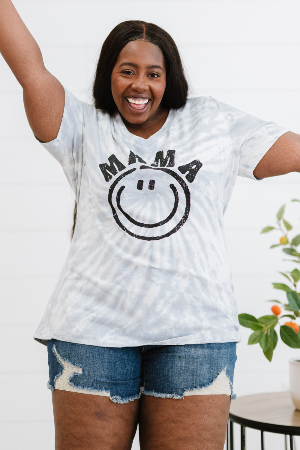 MAMA Smiley Face Graphic Tie-Dye Tee Shirt