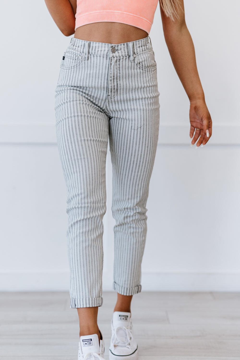Kancan Valentina Pinstripe Mom Jeans Light Gray 1(24)