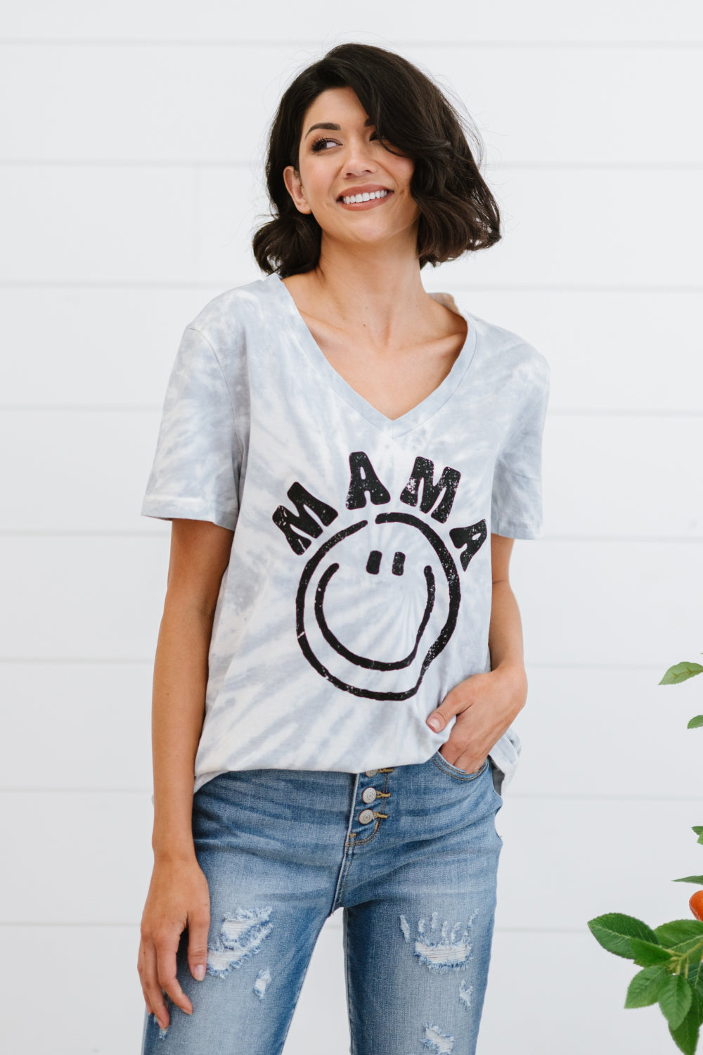 MAMA Smiley Face Graphic Tie-Dye Tee Shirt