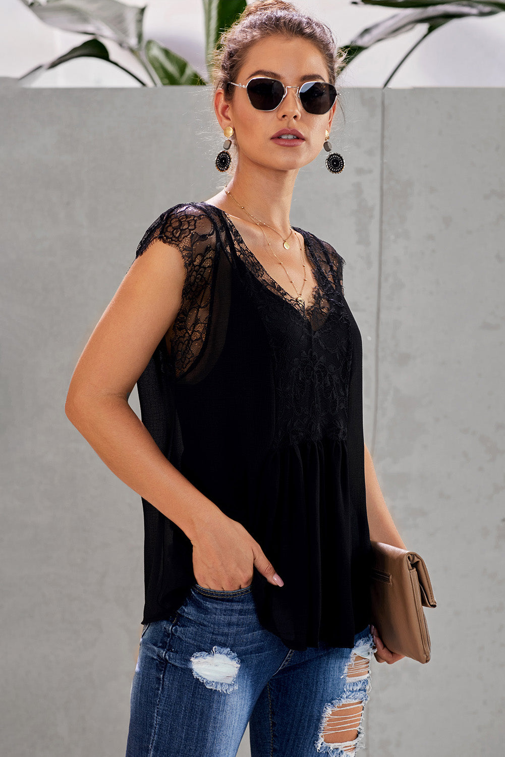 Lace Cap Sleeve Tank Top