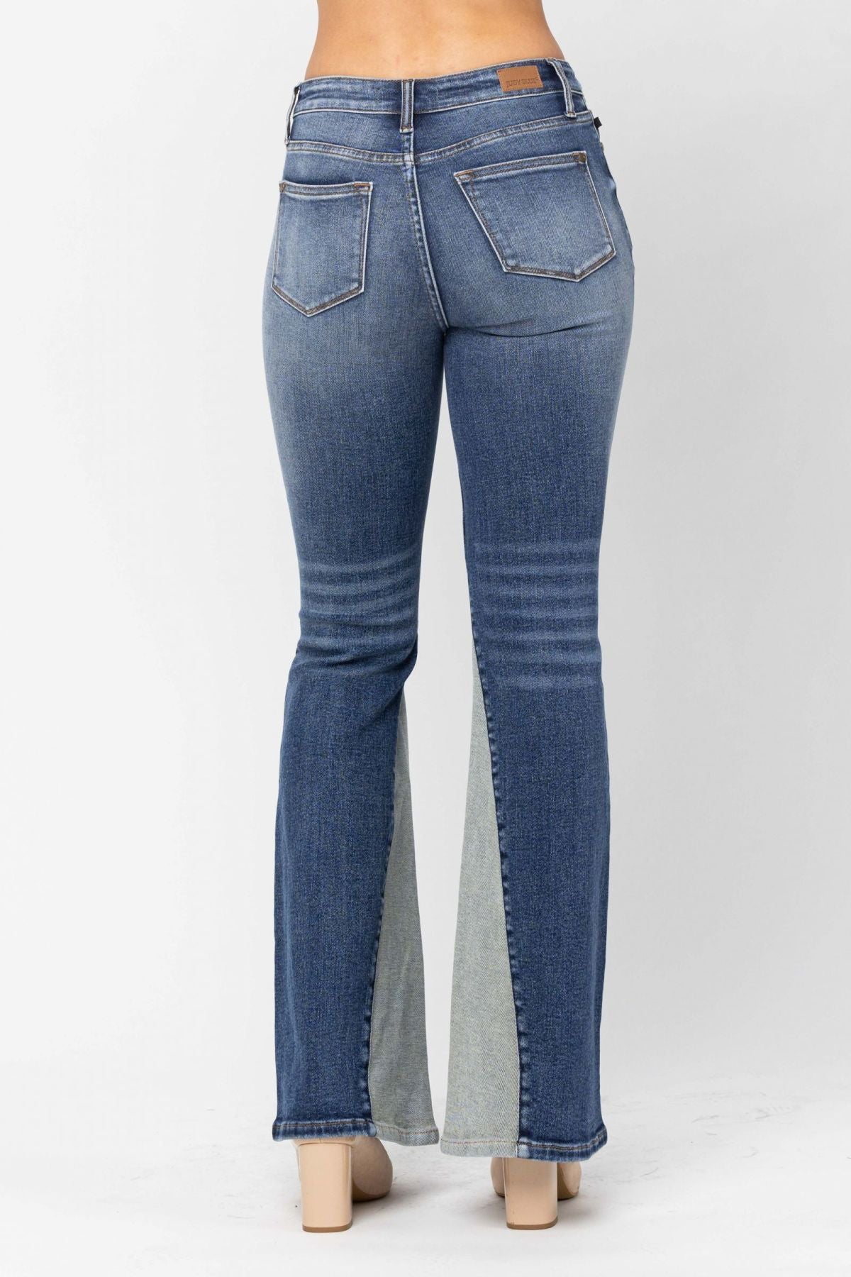 Judy Blue Split Decision Mid-Rise Panel Flare Jeans