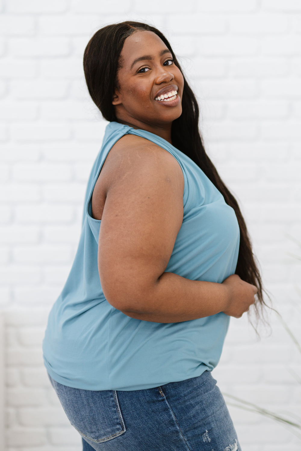 Cherished Time Surplice Top in Blue Grey