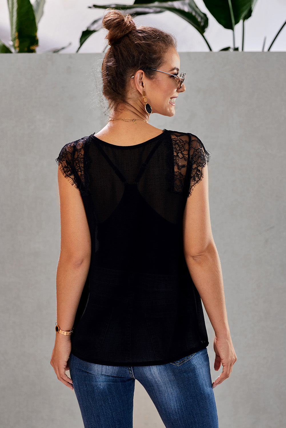 Lace Cap Sleeve Tank Top