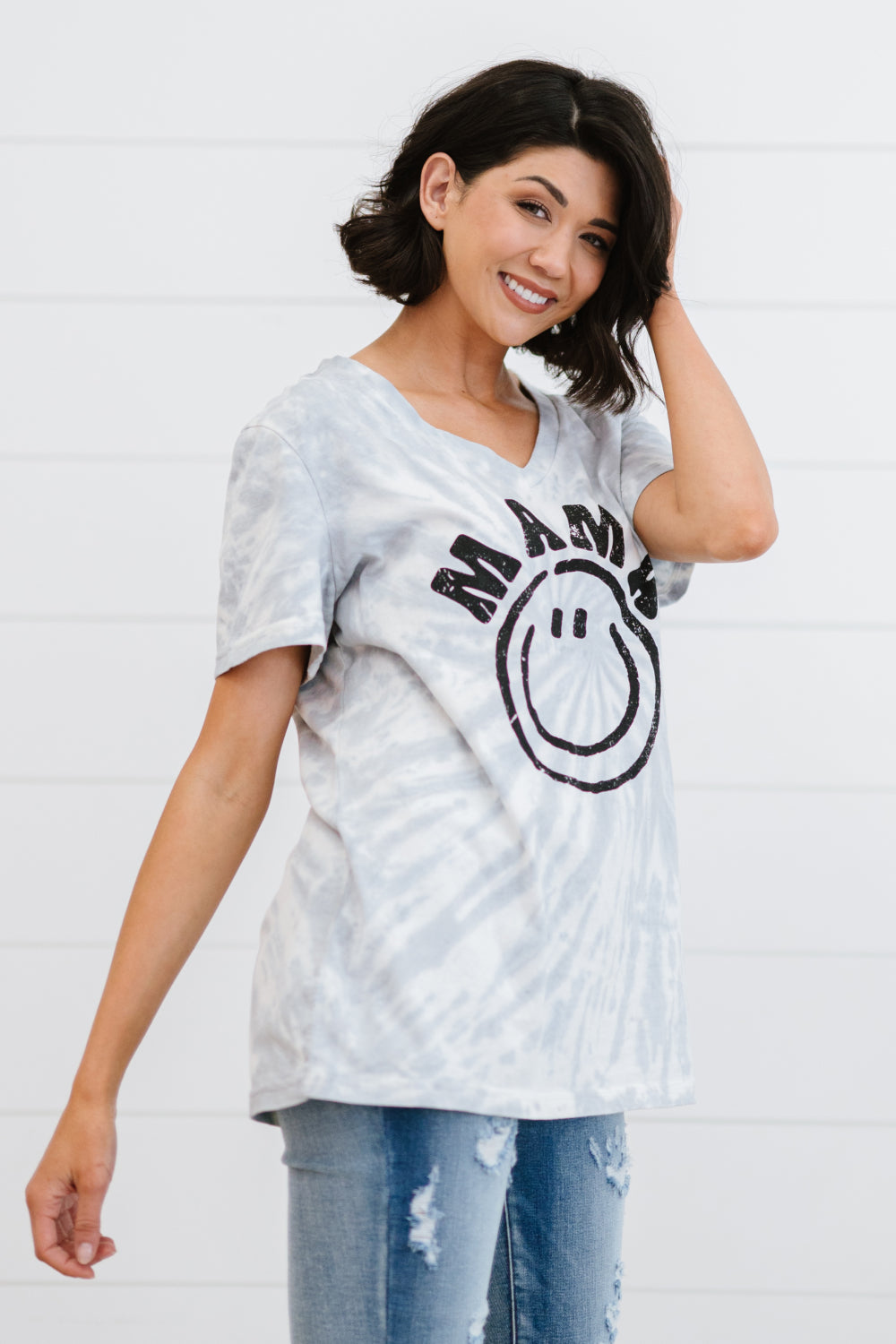 MAMA Smiley Face Graphic Tie-Dye Tee Shirt