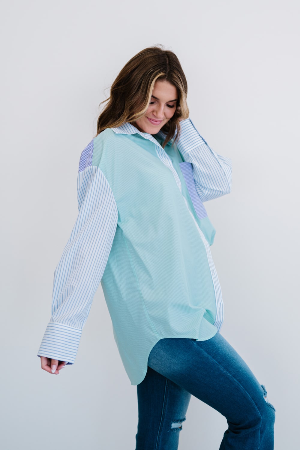 Embrace The Changes Mixed Print Button Down Shirt