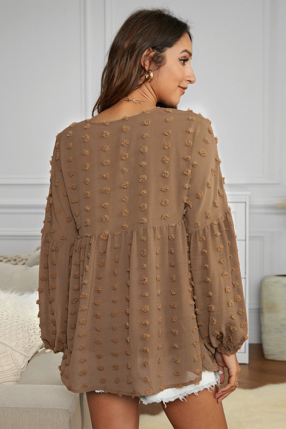 Swiss Dot Dropped Shoulder Blouse