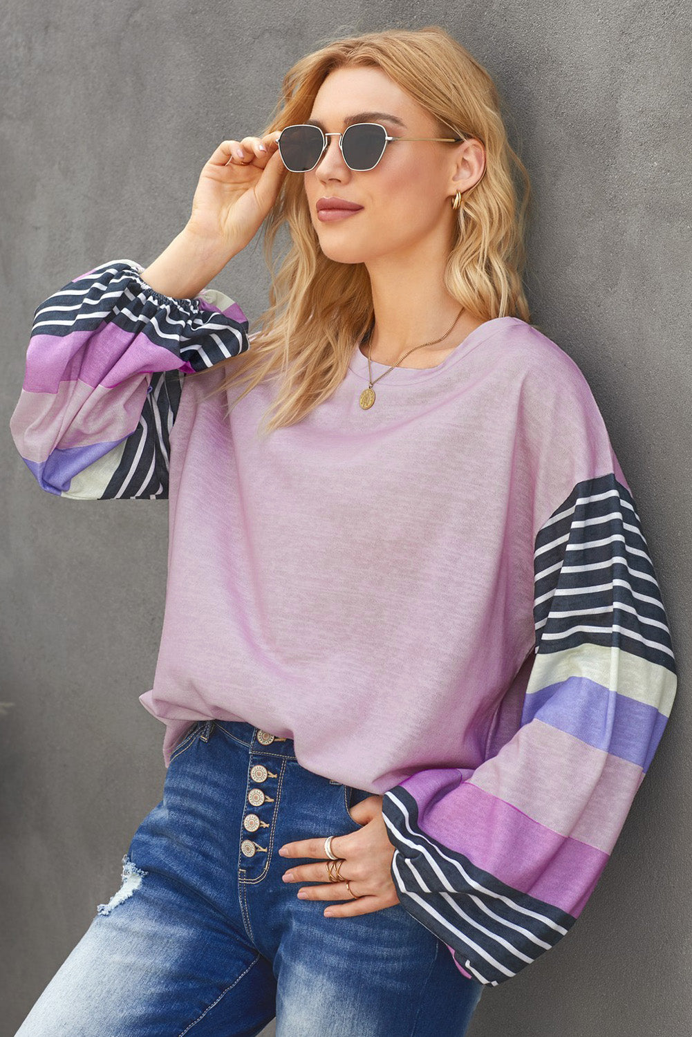 Bring the Fun Color Block Striped Sleeve Top