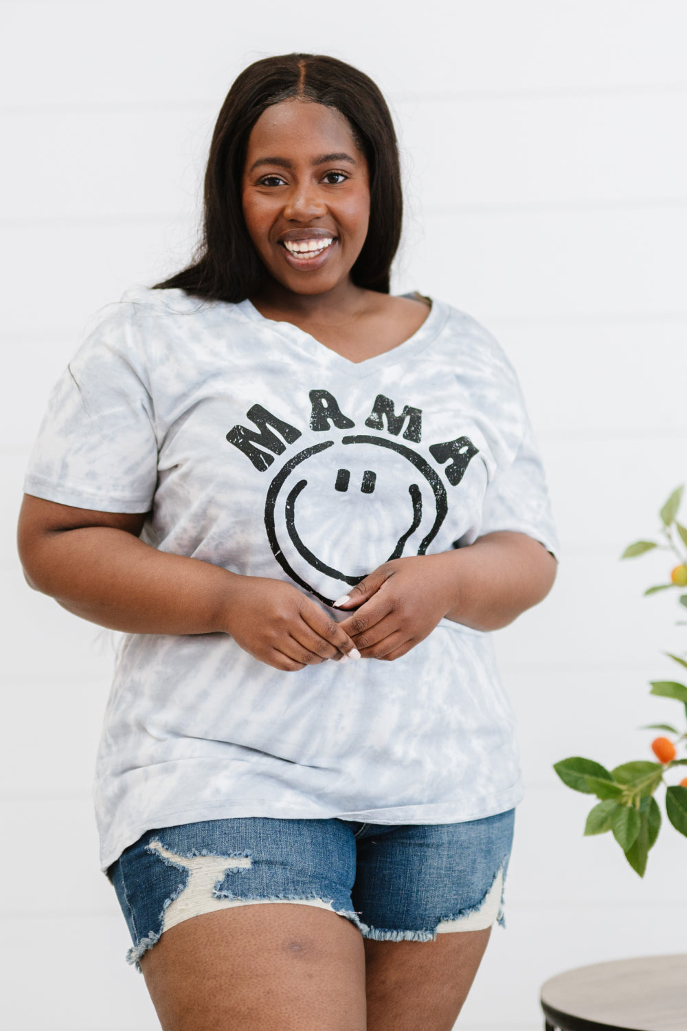 MAMA Smiley Face Graphic Tie-Dye Tee Shirt