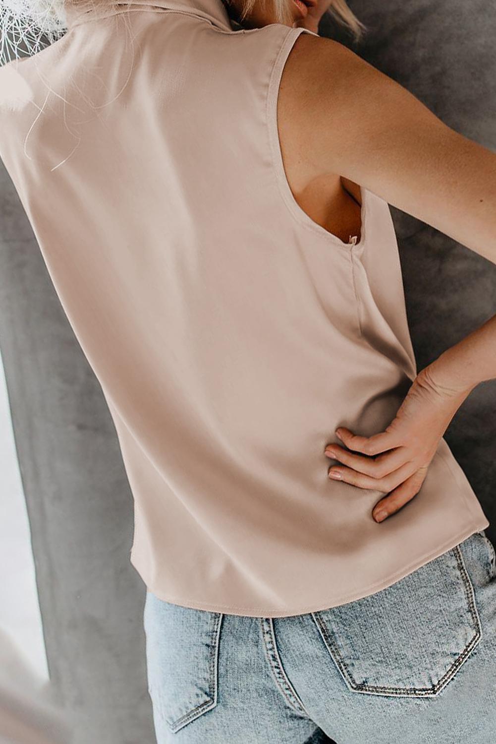 Enchanting Satin Drape Sleeveless Blouse
