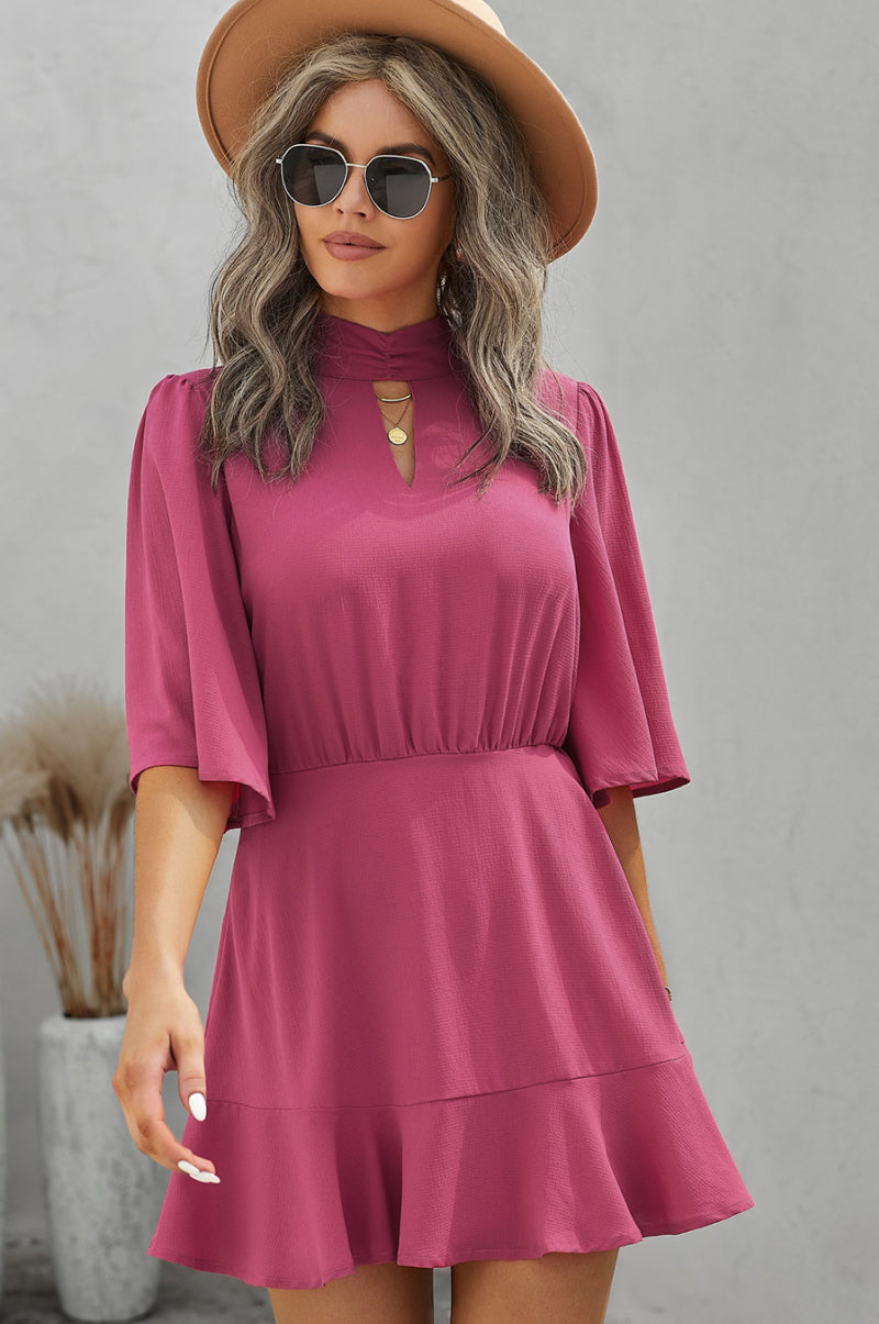 Ruffle Hem Keyhole Dress Rose S