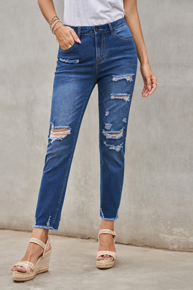 High Rise Distressed Ankle Jeans
