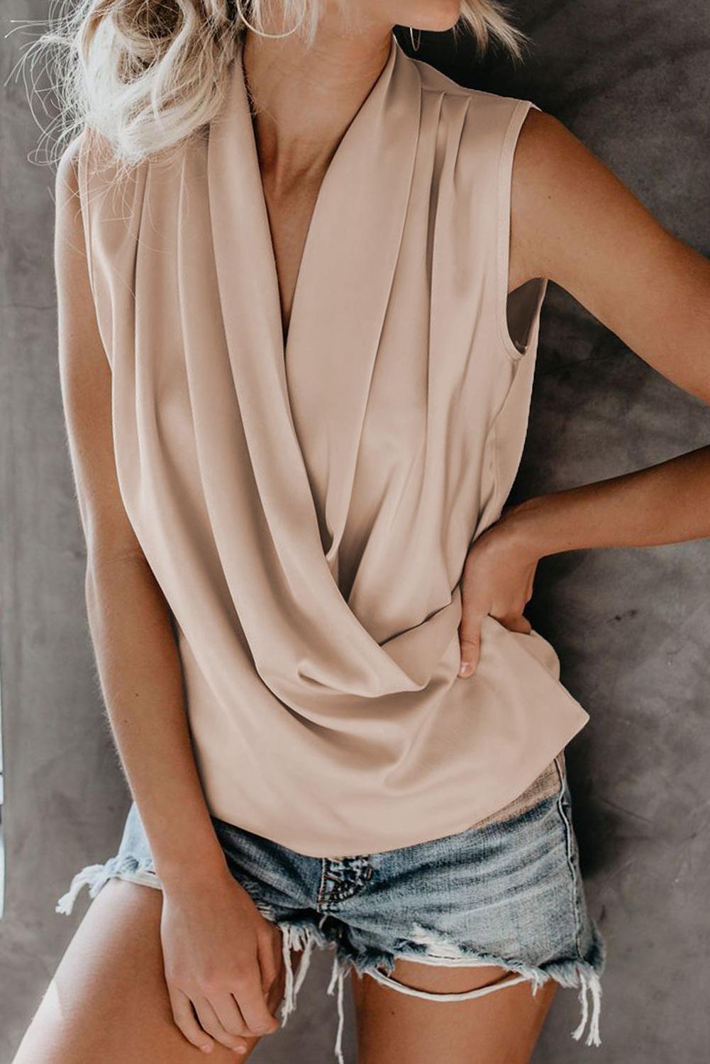 Enchanting Satin Drape Sleeveless Blouse