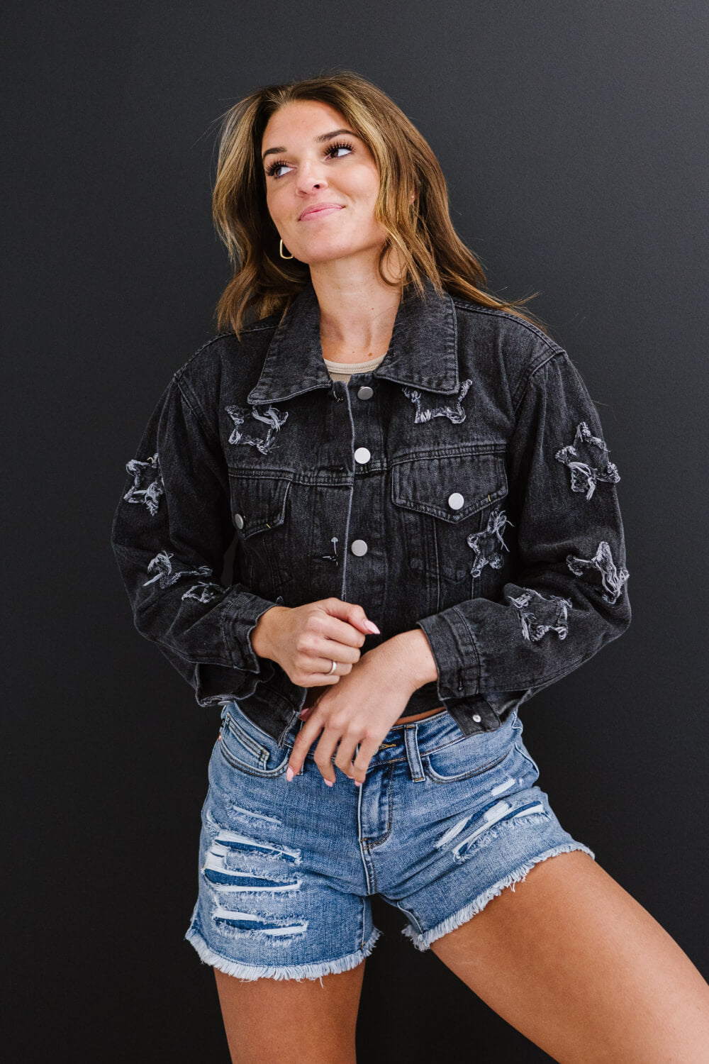 Star-Crossed Cropped Denim Jacket Black S