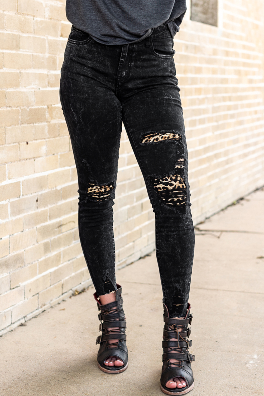 Tap Into Your Wild Leopard Patched Skinny Jeans Black S