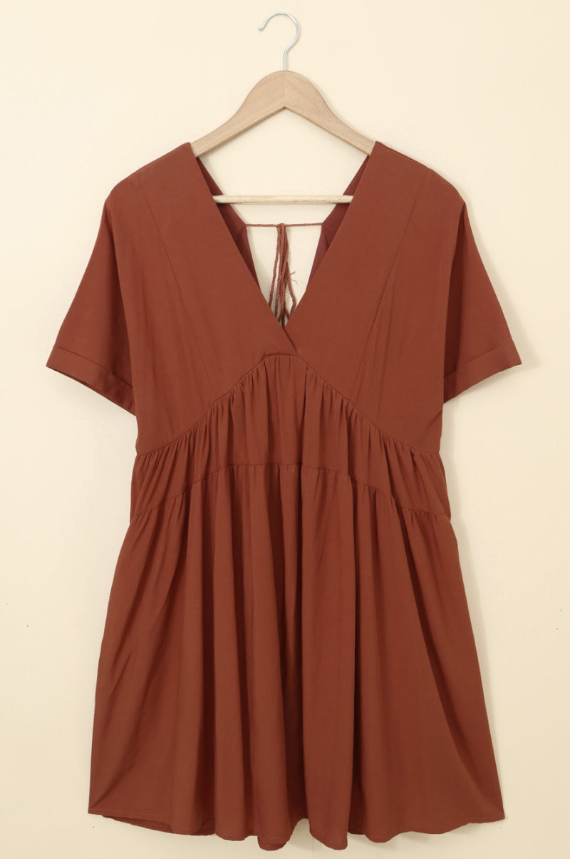Kimono Sleeve Tiered Dress Rust S