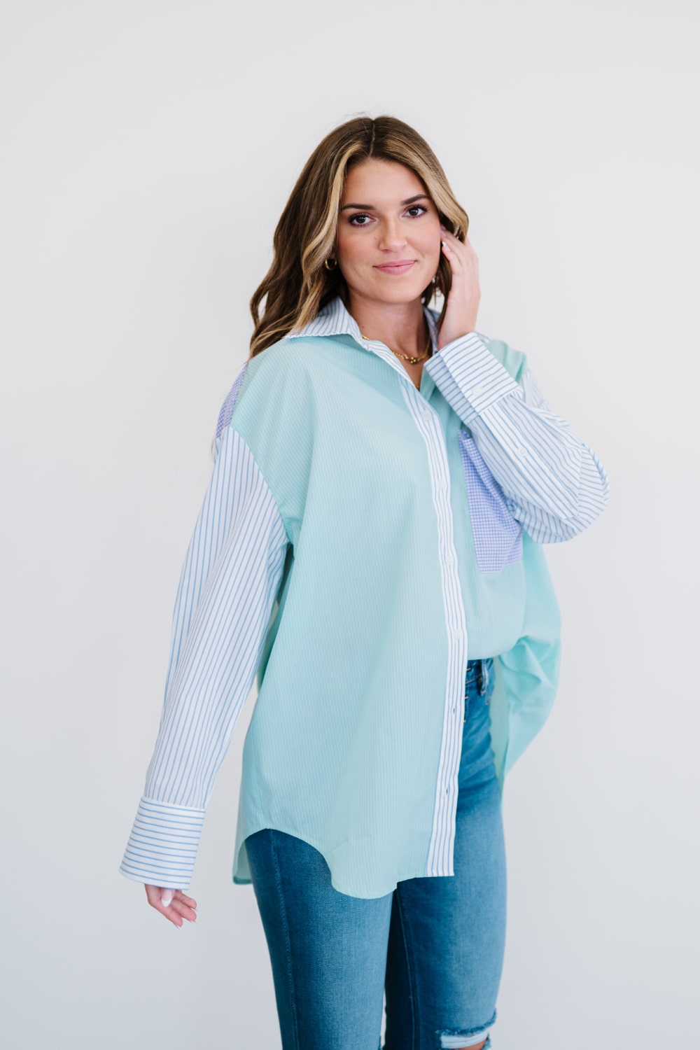 Embrace The Changes Mixed Print Button Down Shirt