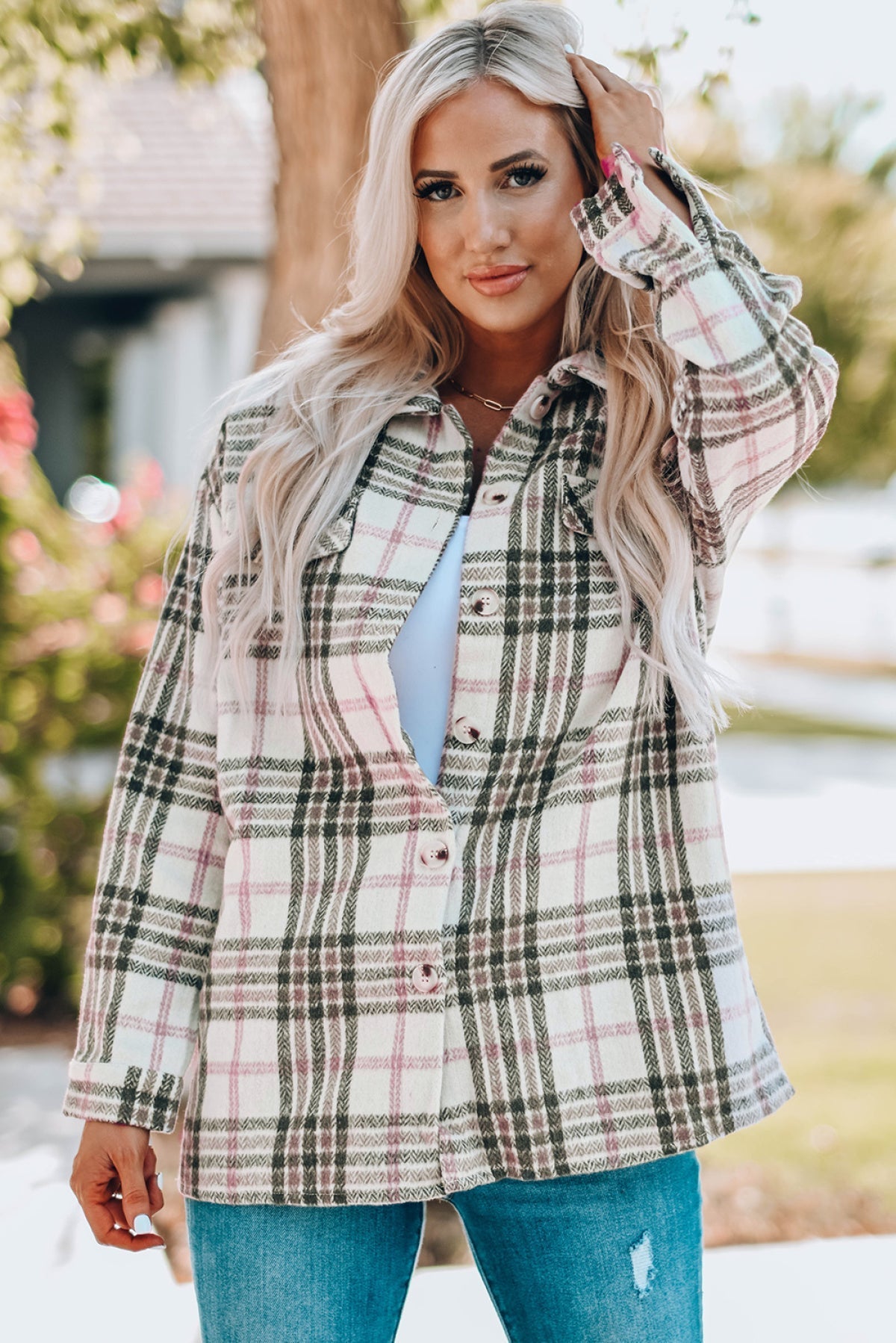 Autumn Sunsets Flannel Buttoned Plaid Shacket