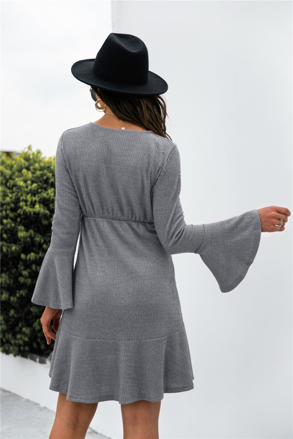 The Right Impression Asymmetrical Ruffle Hem Button Dress