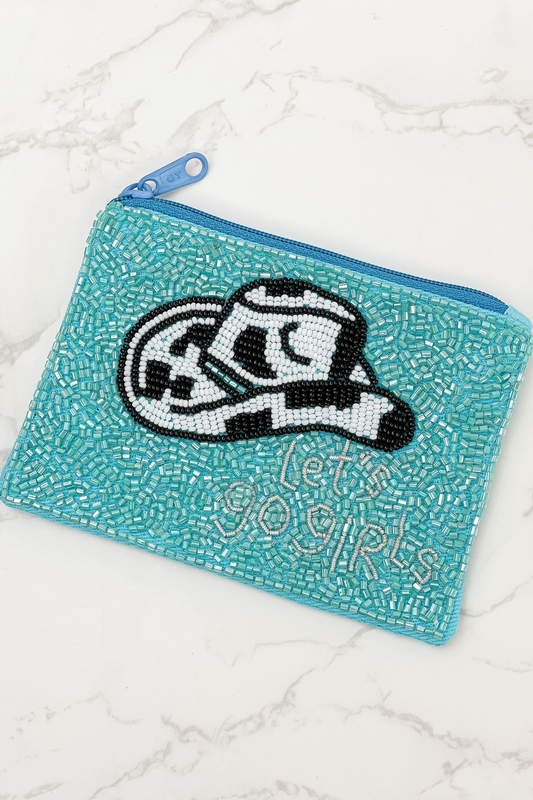 "Lets go Girls" Rodeo Hat Beaded Zip Pouch in Blue Blue