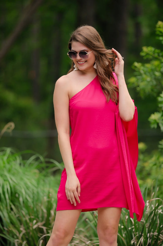 On To The Next One Shoulder Dress Magenta S