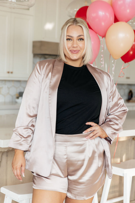 Pop The Bubbly Champagne Satin Blazer Champagne 1XL