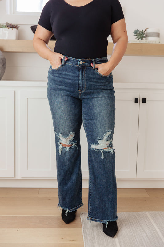 Judy Blue Throw It Back High Rise 90's Straight Leg Jeans Dark Wash 14W