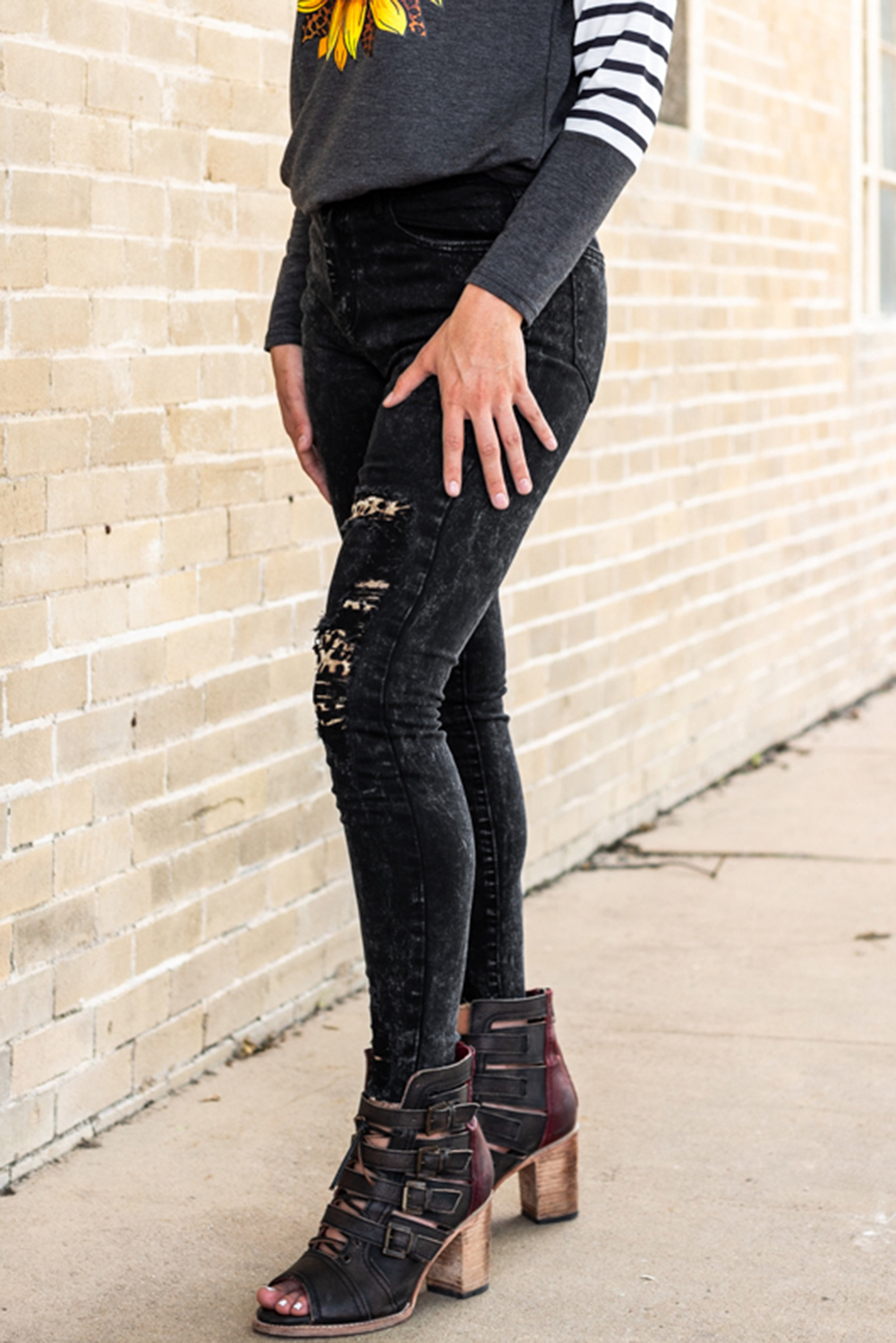 Tap Into Your Wild Leopard Patched Skinny Jeans   