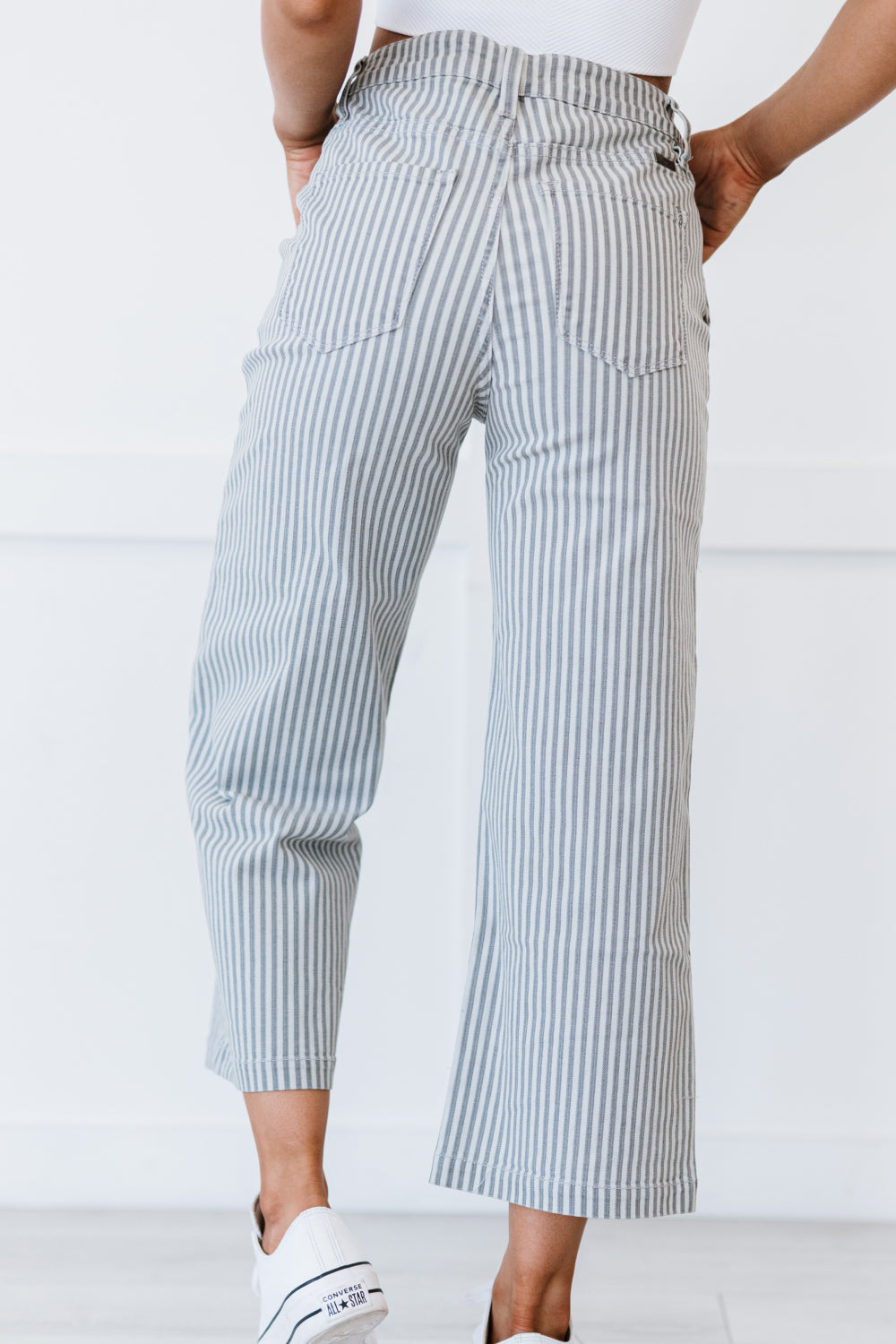 Kancan Live Boldly Pinstripe Wide Leg Cropped Jeans   