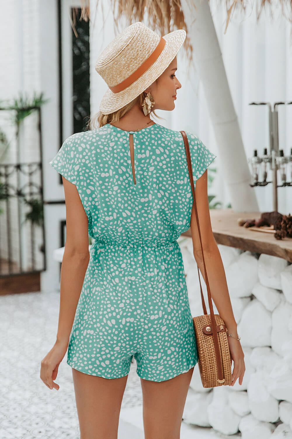 Mint to Be Tie Front Mixed Dot Romper   