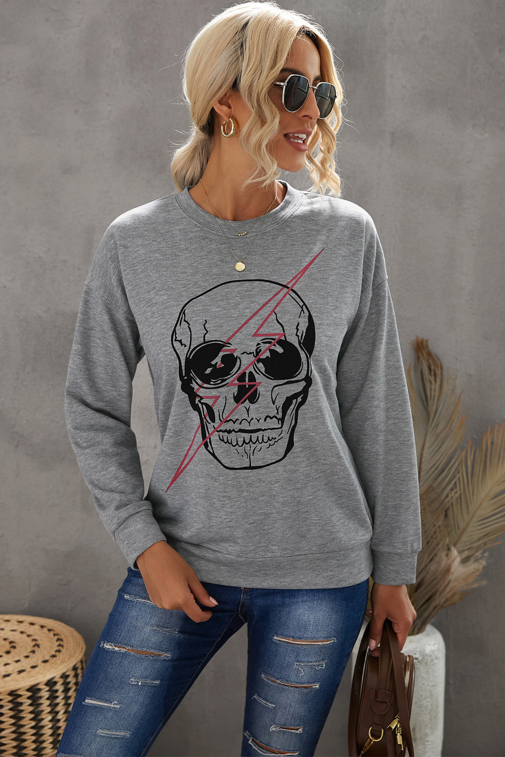 Skull and Lightning Graphic Sweatshirt Social Co Boutique