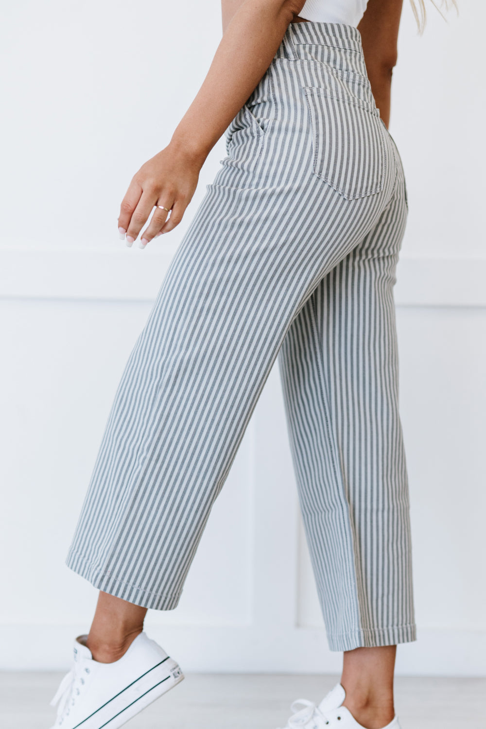 Kancan Live Boldly Pinstripe Wide Leg Cropped Jeans   