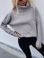 Button Up Rib-Knit Turtleneck Sweater   