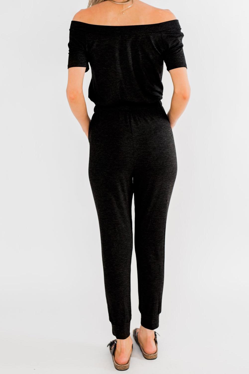 Off shoulder Drawstrings Cropped Leg Jumpsuit   