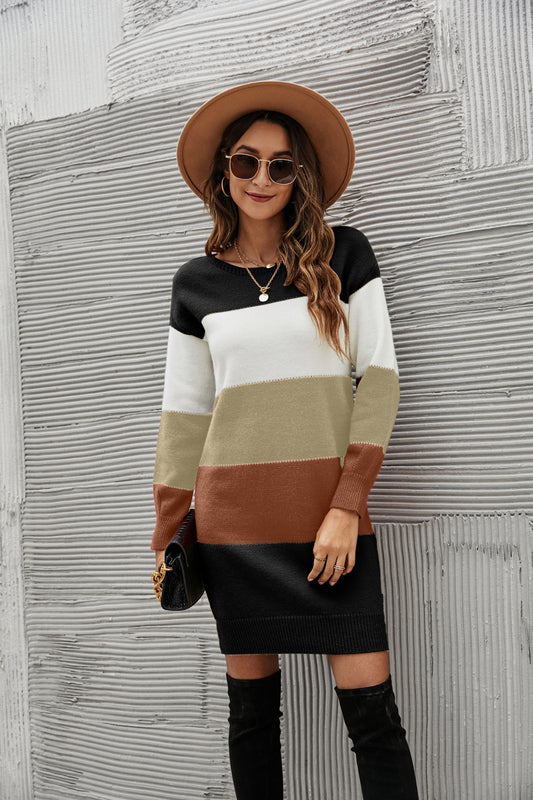 Fret Not Striped Sweater Dress Rust S 
