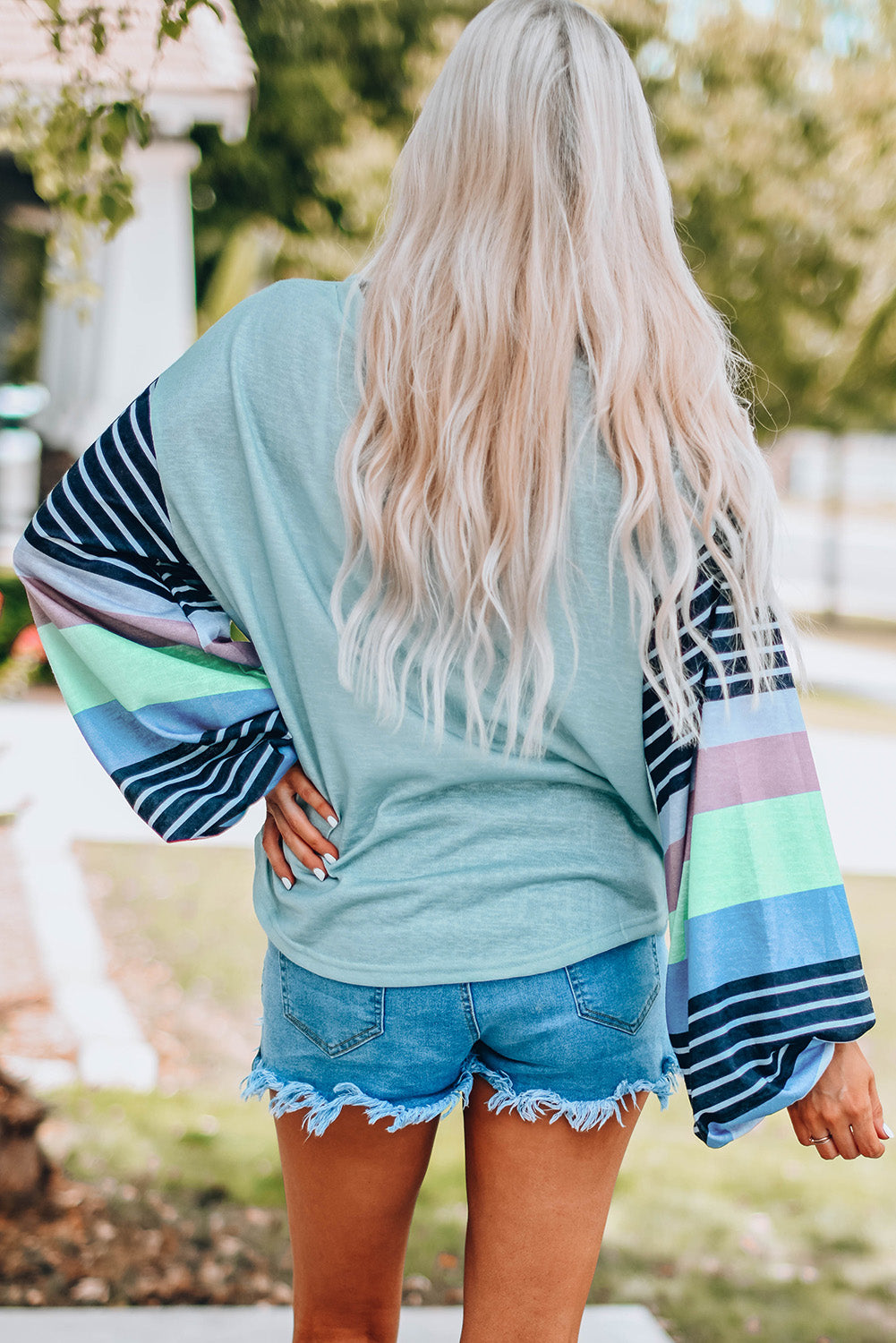 Bring the Fun Color Block Striped Sleeve Top   