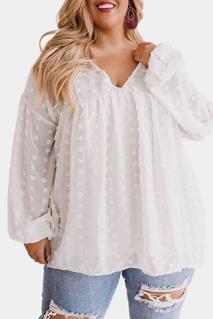 Swiss Dot Babydoll Blouse White 1X 