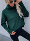 Button Up Rib-Knit Turtleneck Sweater Green S 