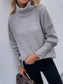 Button Up Rib-Knit Turtleneck Sweater Gray S 