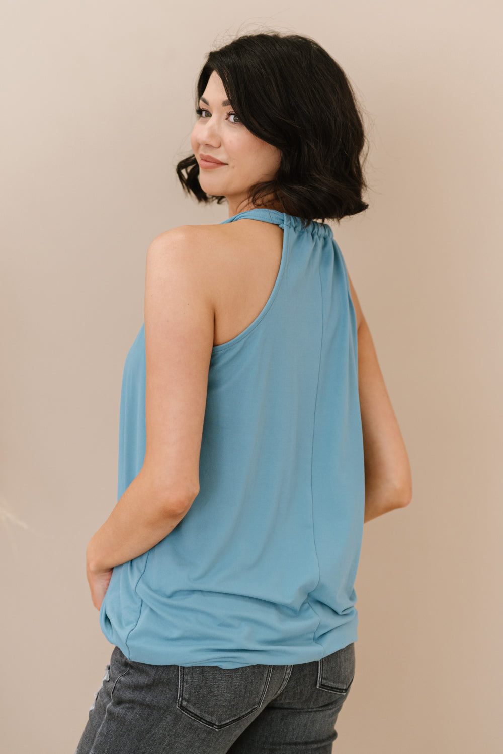 Cherished Time Surplice Top in Blue Grey   