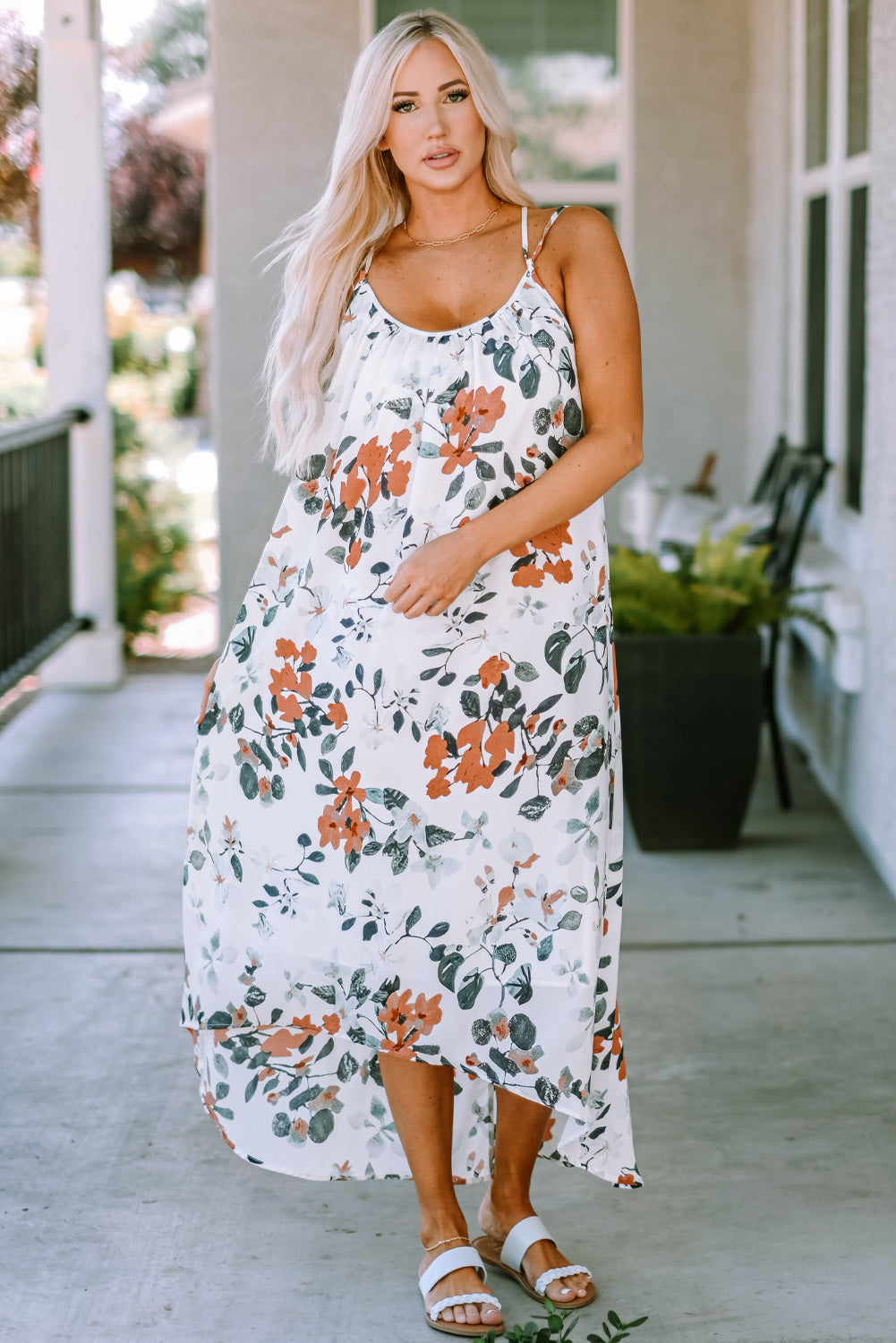 You Had Me At Brunch Floral Crisscross Maxi Dress White S 
