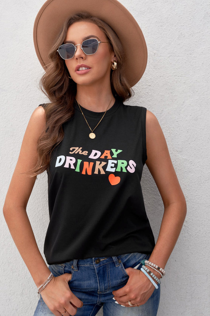 The Day Drinkers Graphic Print Tank Top Black S 